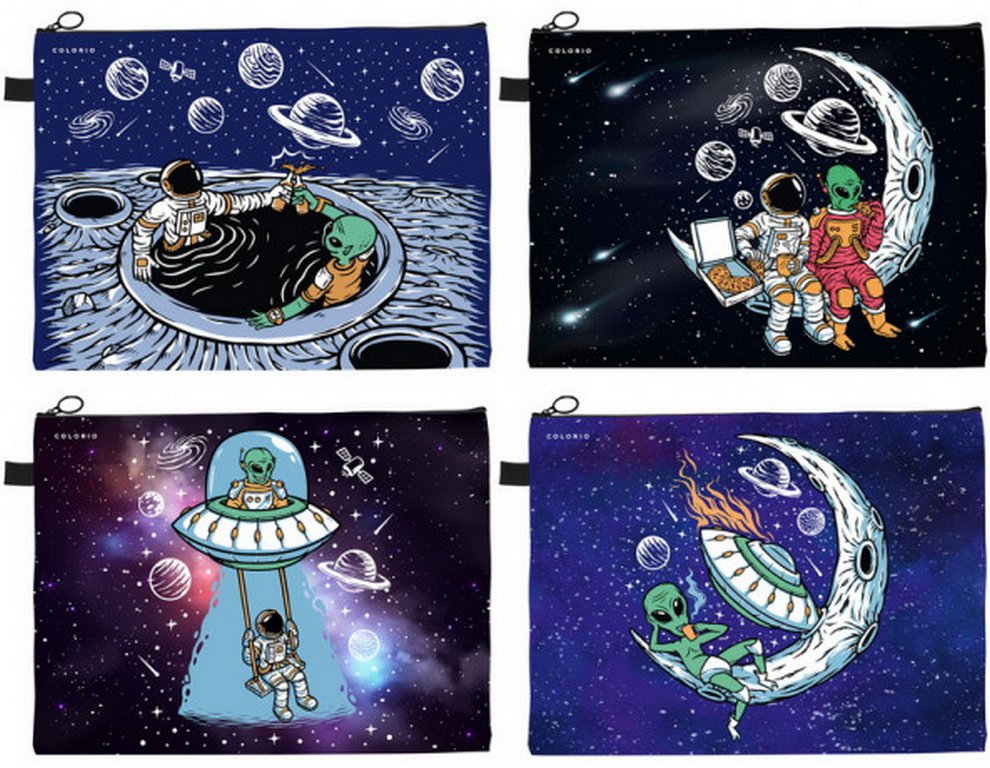 Папка для тетрадей А4 на молнии Colorio "На чиле в космосе" 37х27х0,3 см.