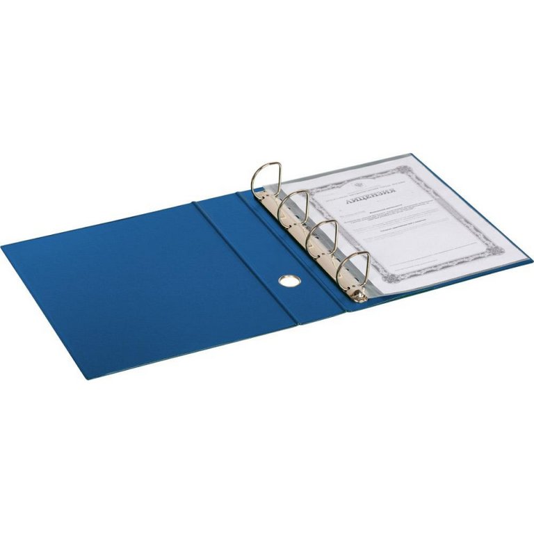 Папка на 4-х кольцах А4 50 мм, карман на торце, Attache Selection, картон в пленке ПВХ синяя