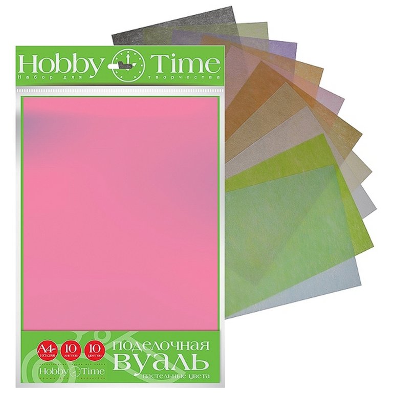Поделочная вуаль "Пастельные цвета" А4, 10 листов, 10 цветов HobbyTime