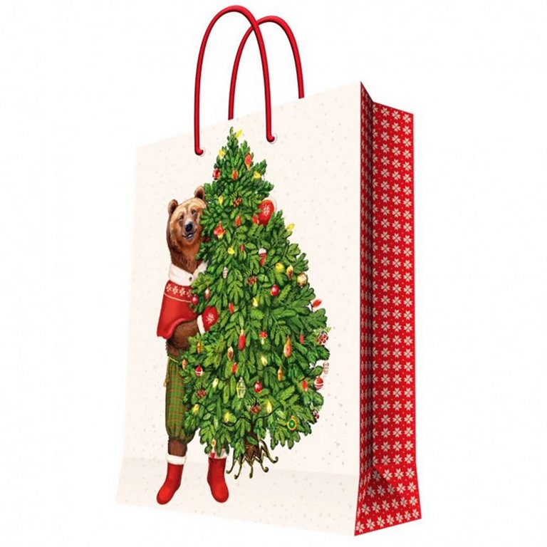 Пакет бумажный НГ 33*46см ламиниров. "Мишка держит елку"