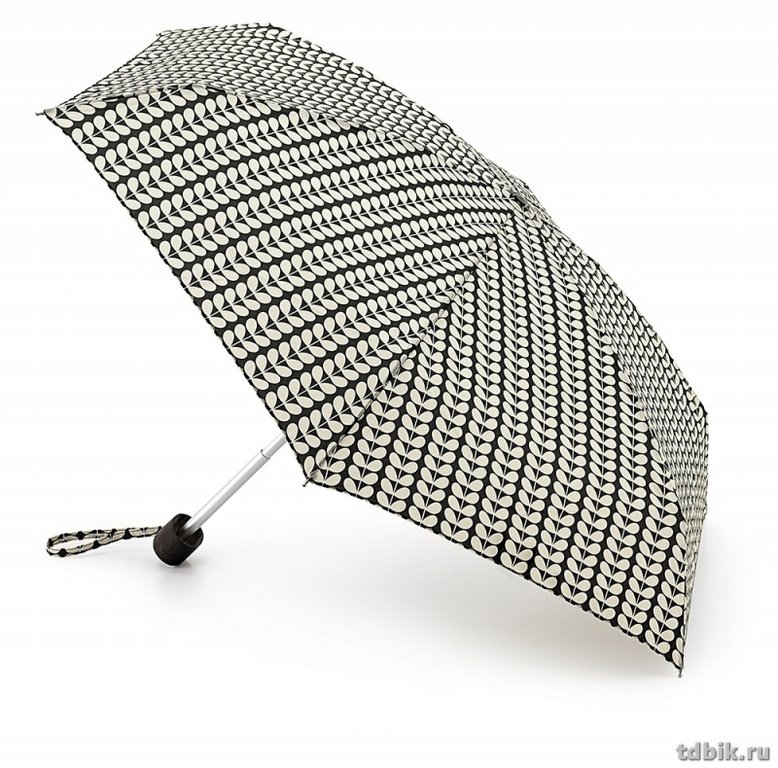Зонт женский механика Fulton Orla Kiely Bi-ColourStem "Листья черные" диаметр купола 87см