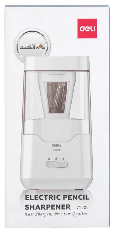 Точилка электрическая Deli 1 отверстие, белая, от батареек или от кабеля USB