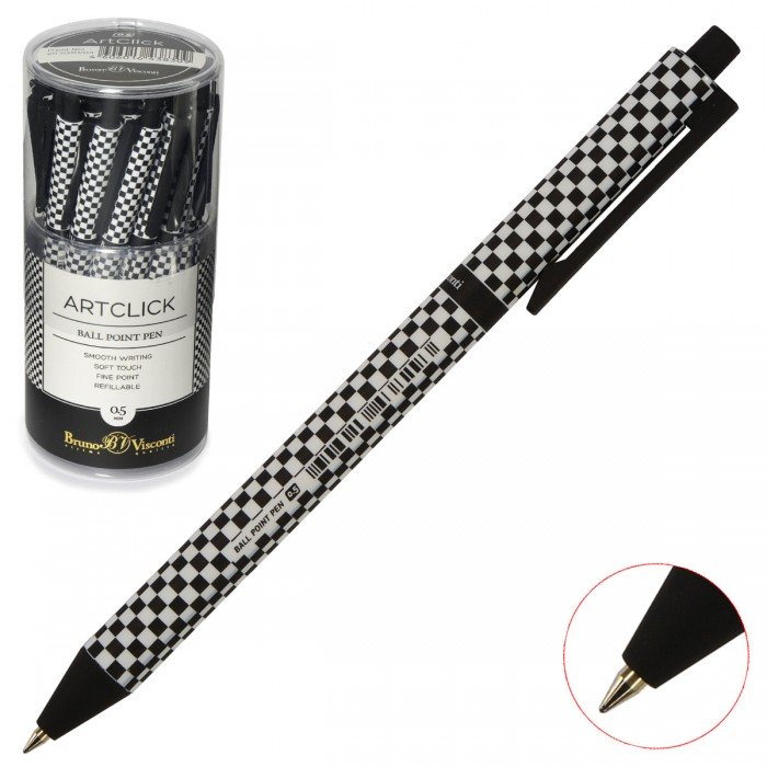 Ручка шариковая авт. с рис. Bruno Visconti ArtClick "Шашечки"  0,5мм син. (ст.108мм, лин.0,3)