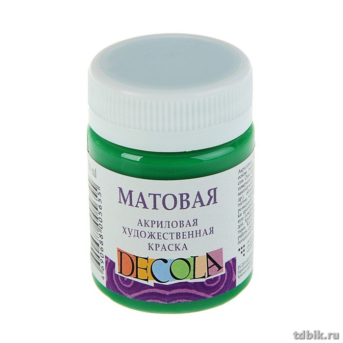 Краска акриловая художественная матовая 50мл зеленая средняя Декола