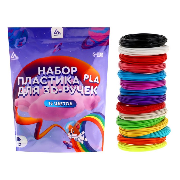 Пластик для ручек 3D PLA-15, 10 м, цв. в ассортименте Luazon