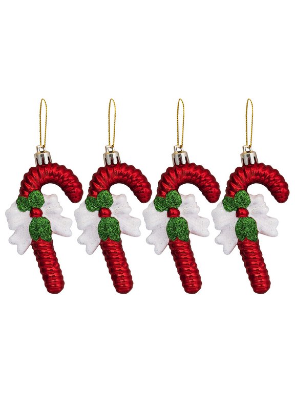 Набор украшений из пластика "Трость" 4 шт/уп, 10х6 см красный/белый