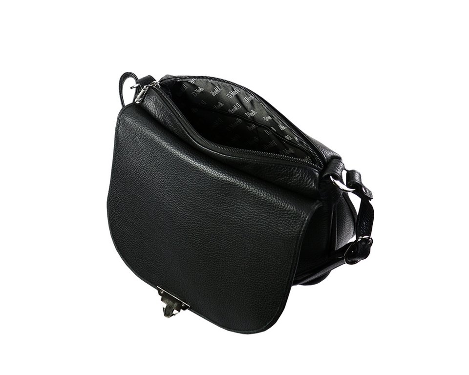 Сумка женская  D.Morelli, нат. кожа, черная, средняя, 25,5*22*7 см