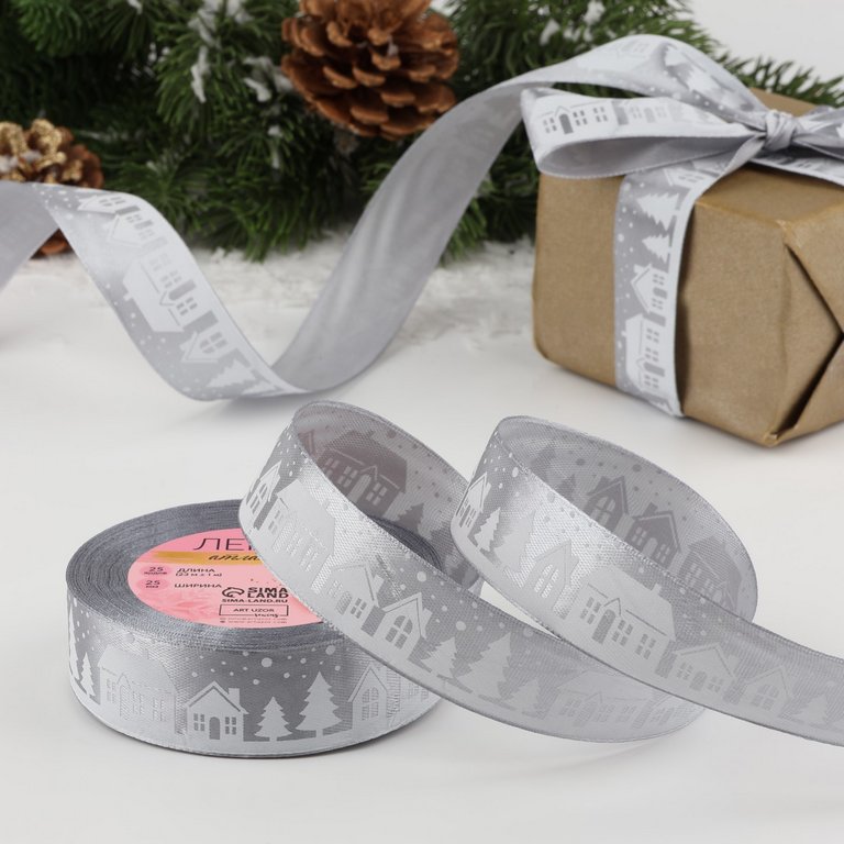 Лента атласная 2,5см*23м "Домики" ART UZOR