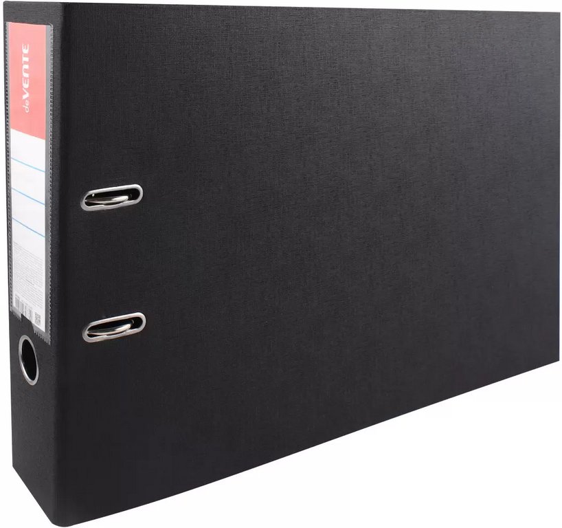 Папка-регистратор А3 75мм deVENTE, горизонтальная, двустор. покрытие, пл. карман на торце, черная