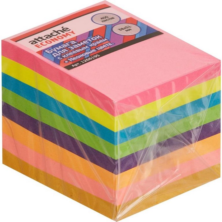 Блок бум. для записи (не склеенный) 5*4 см, цветной неон "Attache "