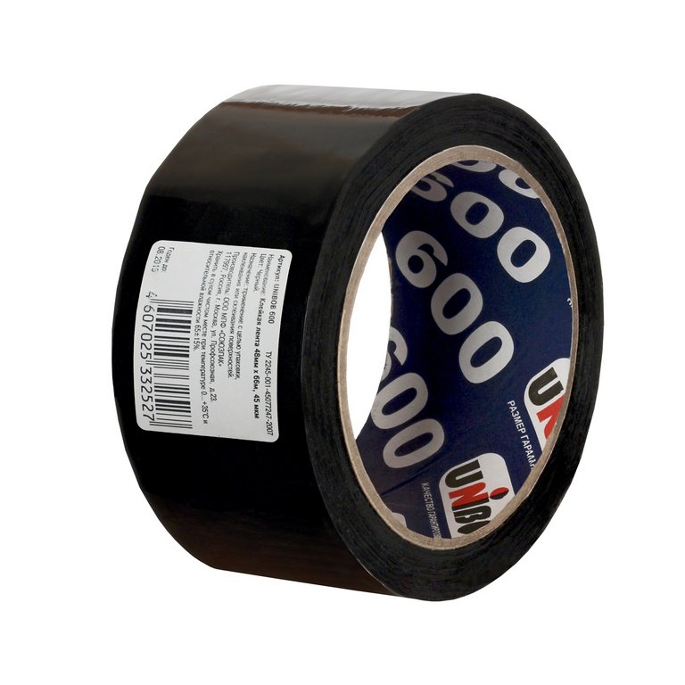 Скотч цветной черный 48 мм *66 м, 45 мкм Unibob