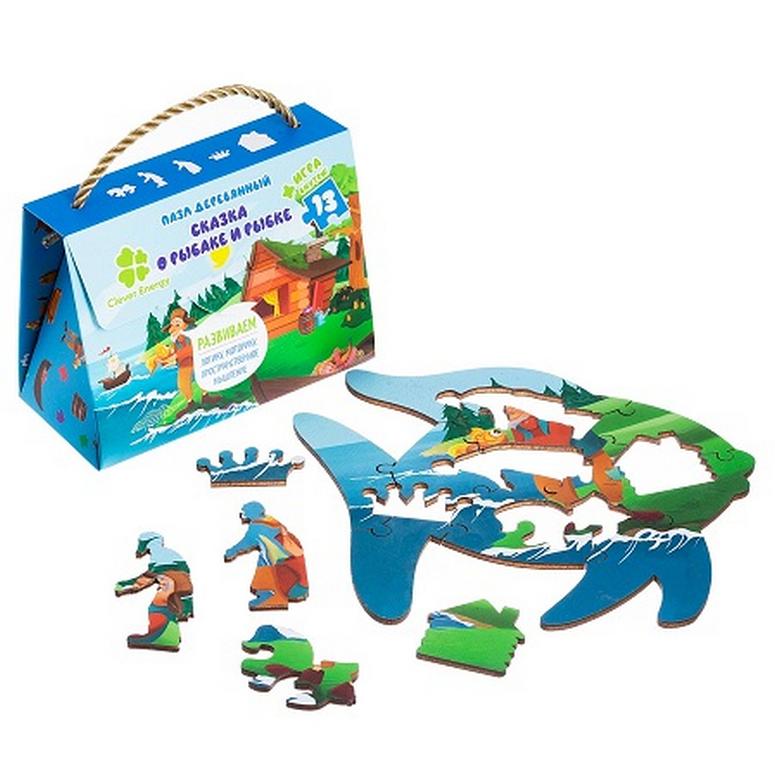 Пазлы деревянные фигурные  13 дет. "Золотая рыбка" CLEVER ENERGY