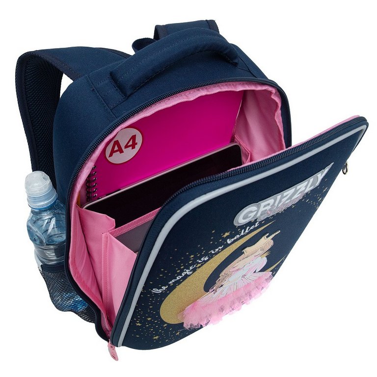 Рюкзак каркасный для девочки Grizzly 26*37*16 см., синий