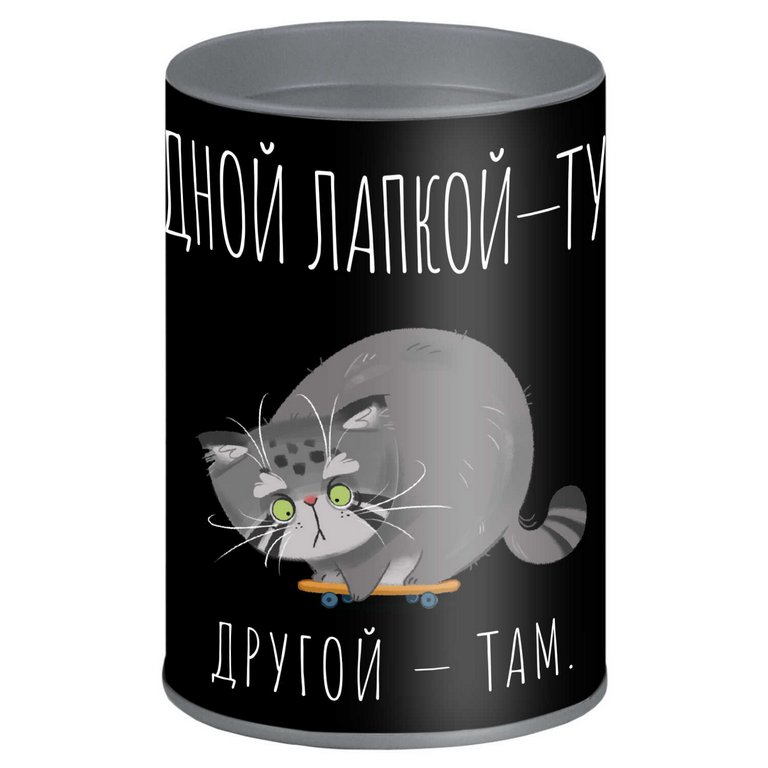 Копилка-подставка для канцелярских принадлежностей "СЕРЫЙ КОТ" 10,4х7,5х7,5 см, металл