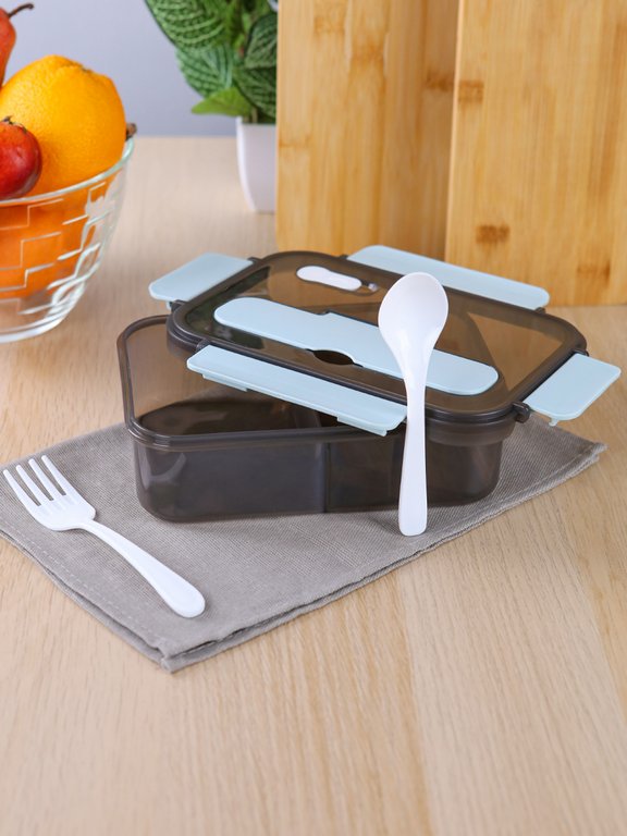 Ланч-бокс 1100 мл (с приборами, два отделения) голубой "Время обеда"