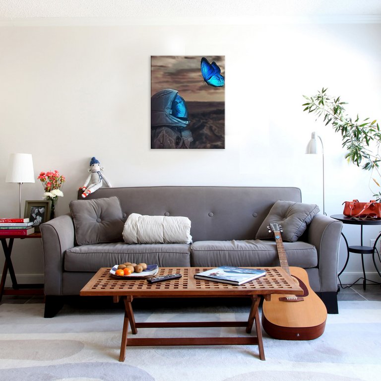 Роспись по номерам (холст) 40*50см "Космонавт с бабочкой" (основа+акрил.краски+кисти) 20 цветов