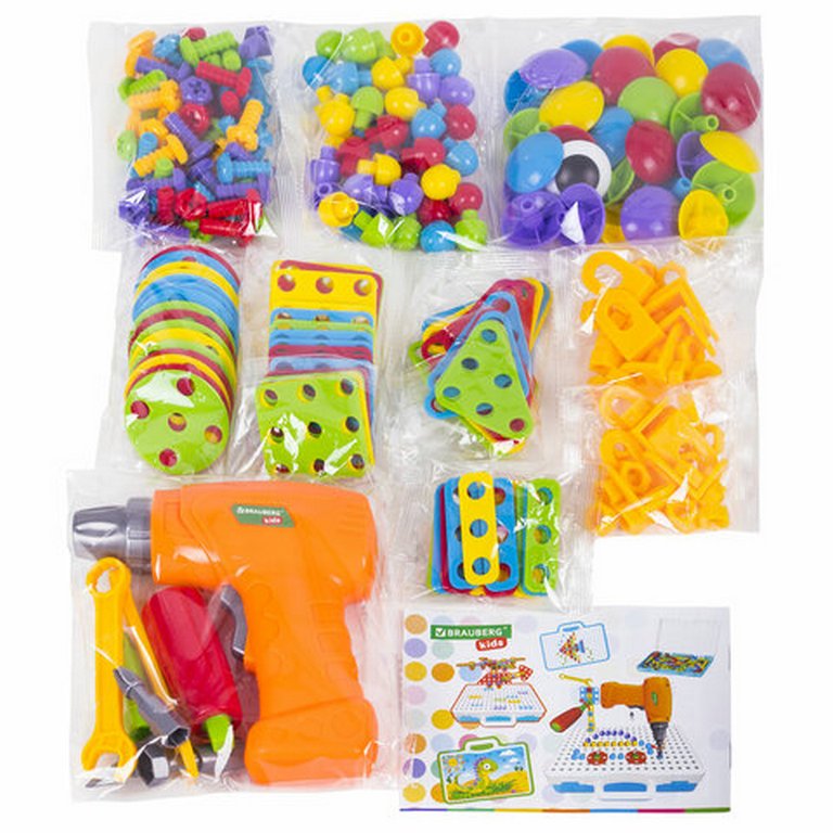 Конструктор пластиковый Развивающий с шуруповертом 247 дет. BRAUBERG KIDS