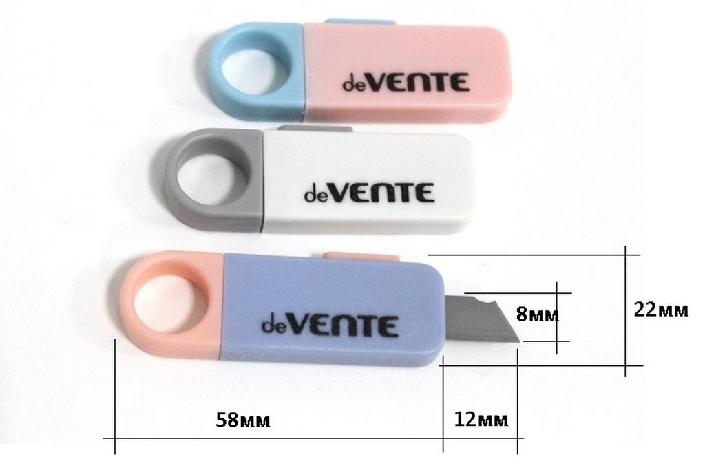 Нож канцеляр. шир. 1,6 см, пластик, МИНИ (дорожный) 7x2,2 см deVENTE
