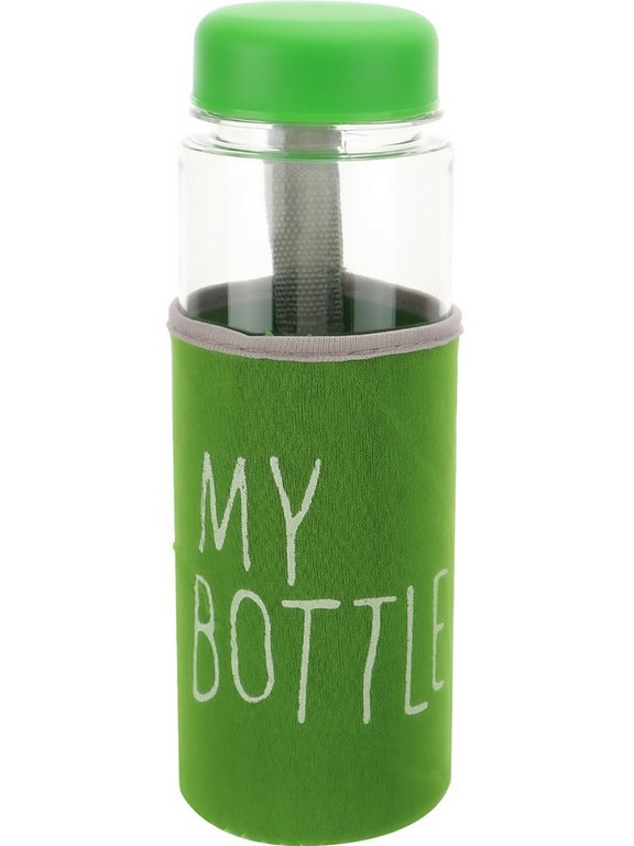 Бутылка пластиковая  500мл "Это моя бутылка" прозрачная в зеленом чехле MILAND