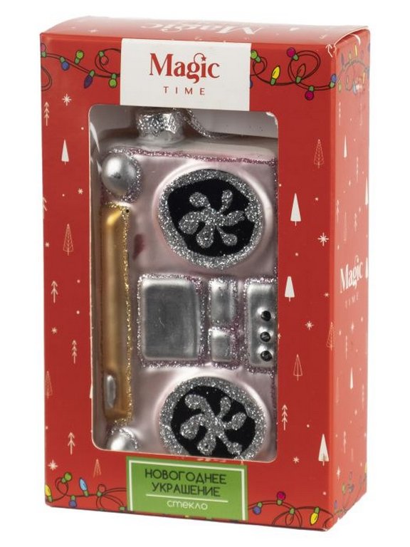 Украшение елочное из стекла "Кассета из стекла" 2,7х6х11,3см