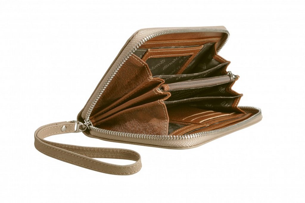 Портмоне D.Morelli женское "Одри" на молнии, нат.кожа, беж