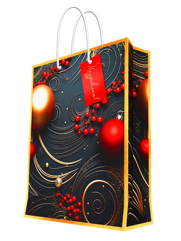 Пакет бумажный НГ 18*23см ламиниров. (шары на черном)