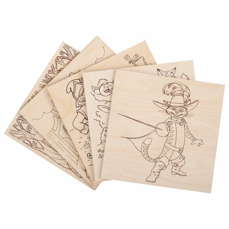 Выжигание "Сказочные мотивы" 15*15 см, 5+ BRAUBERG (5 панно 10 рисунков)