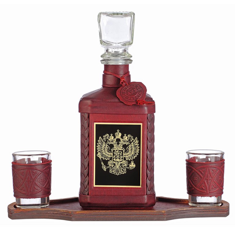 Графин в футляре из натуральной кожи "Макей" Герб, коричневый