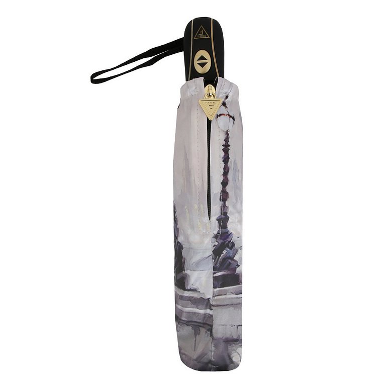 Зонт женский автомат Fabretti, 3 сложения, сатин, серый