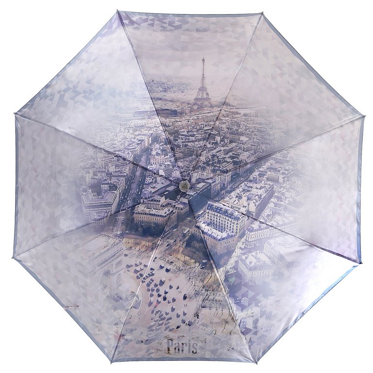 Зонт женский автомат Fabretti, облегченный, 3 сложения, сатин, голубой