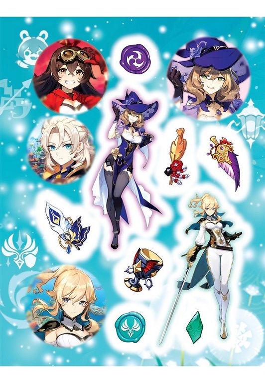 Набор наклеек 100 шт "Genshin Impact" Росмэн 8 стр. (голубая)