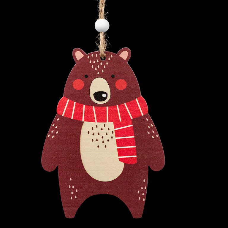 Украшение елочное из дерева "Мишка на прогулке" 11 см