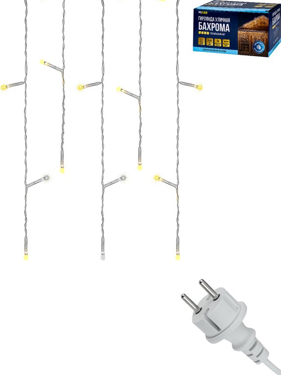 Гирлянда уличная 12м, 240 теплых ламп, 1 режим, прозрачная нить (соединяется в цепь)