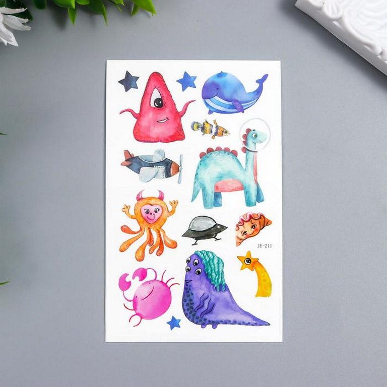 Наклейка-тату "Звери в космосе" МИКС 12х7,5 см