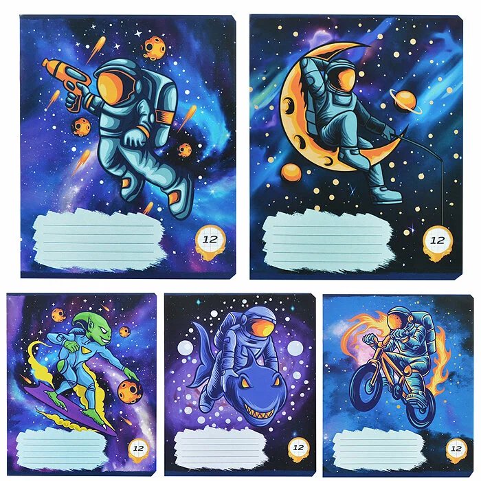 Тетрадь 12 лист лин. А5 на скрепке "Космическое приключение"