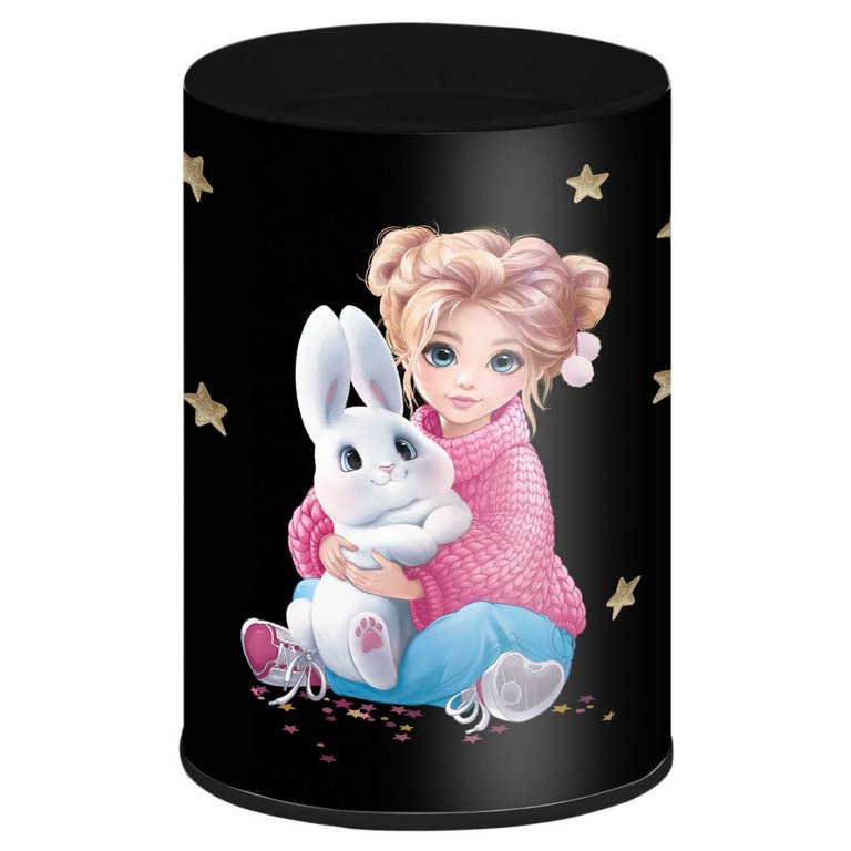 Копилка-подставка для канцелярских принадлежностей "ДЕВОЧКА И ЗАЙКА" 10,4х7,5х7,5 см, металл