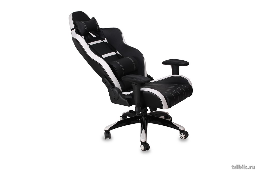 Кресло игровое Бюрократ CH-772/BLACK+WH (искусственная кожа, две подушки белый/черный, пластик черны