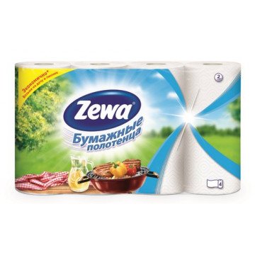 Полотенце бумажное Zewa/Zemma 4 рул/уп, белые, 2-х слойные