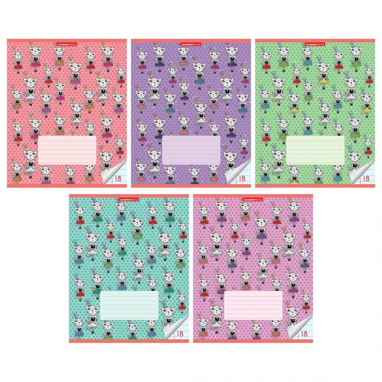 Тетрадь 18 лист лин. А5 "Кошечка в очках" 5 видов