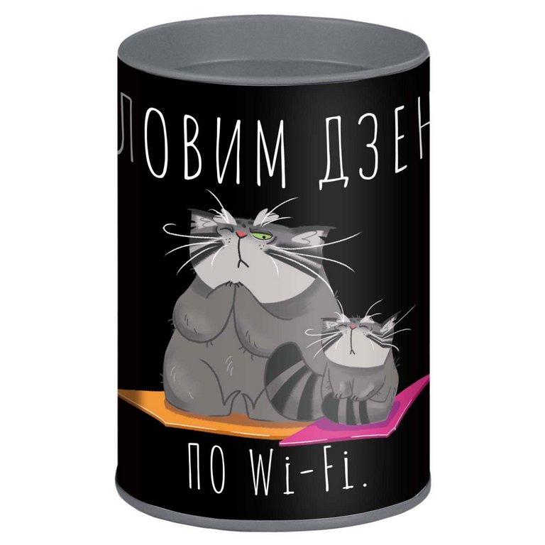 Копилка-подставка для канцелярских принадлежностей "СЕРЫЙ КОТ" 10,4х7,5х7,5 см, металл