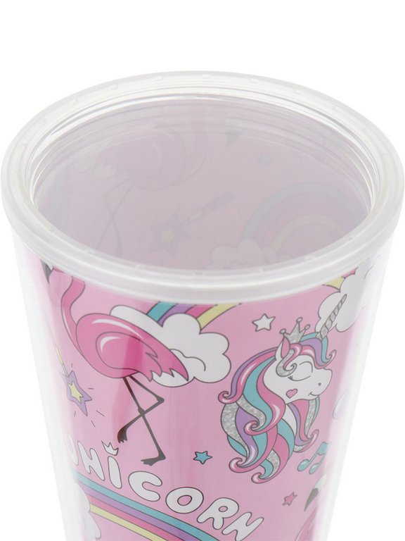 Стакан с трубочкой и крышкой 450мл "Сахарный единорог"