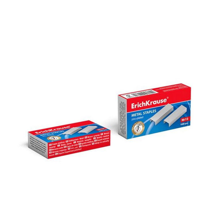 Скобы №10 Erich Krause 1000 шт/уп, оцинкованные, до 20 листов