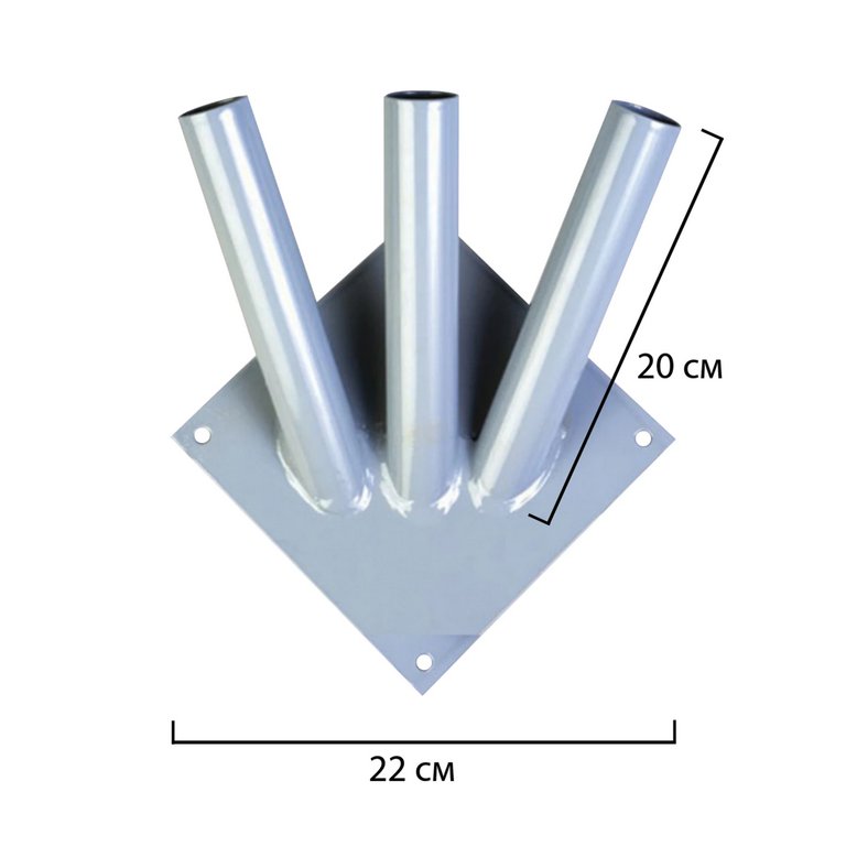 Кронштейн настенный для флагов на три древка, три точки крепления, металл