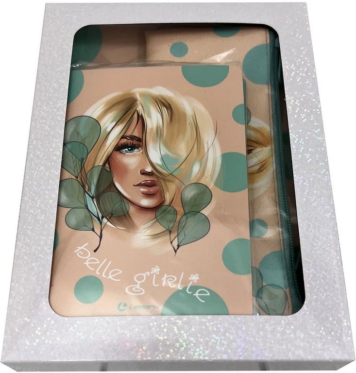 Набор подарочный "Бирюза" тетрадь, блокнот с ручкой, косметичка, Lamark