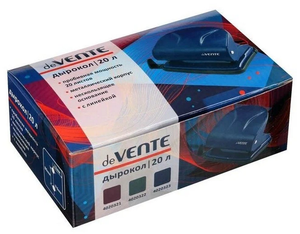 Дырокол до 20л метал. deVENTE "Liquid Metal" с линейкой, синий