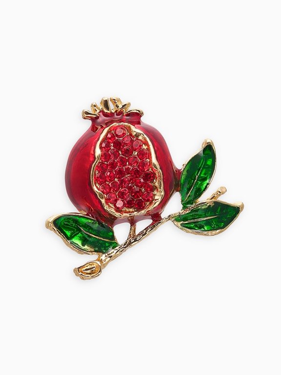 Брошь металл "Гранат" в разрезе, со стразами, красно-зелёная в золоте