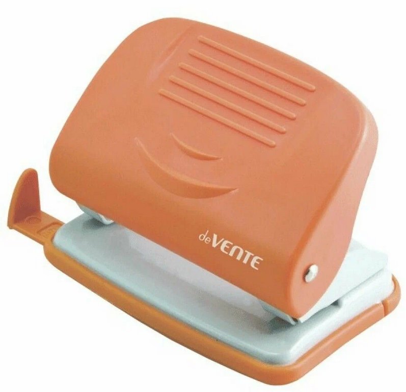 Дырокол до 20л пластик deVENTE "Neon" с линейкой, оранжевый