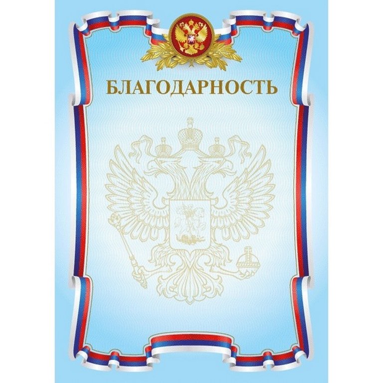 Благодарственное письмо  символика РФ отделка фольгой 190г/м2