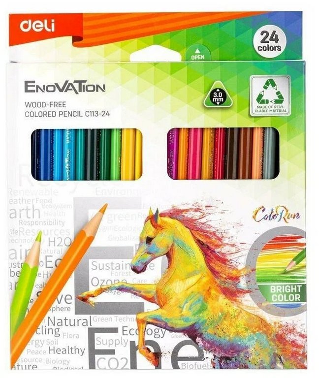 Набор карандашей  24 цв. трехгранные  пласт. корпус Deli "Enovation"