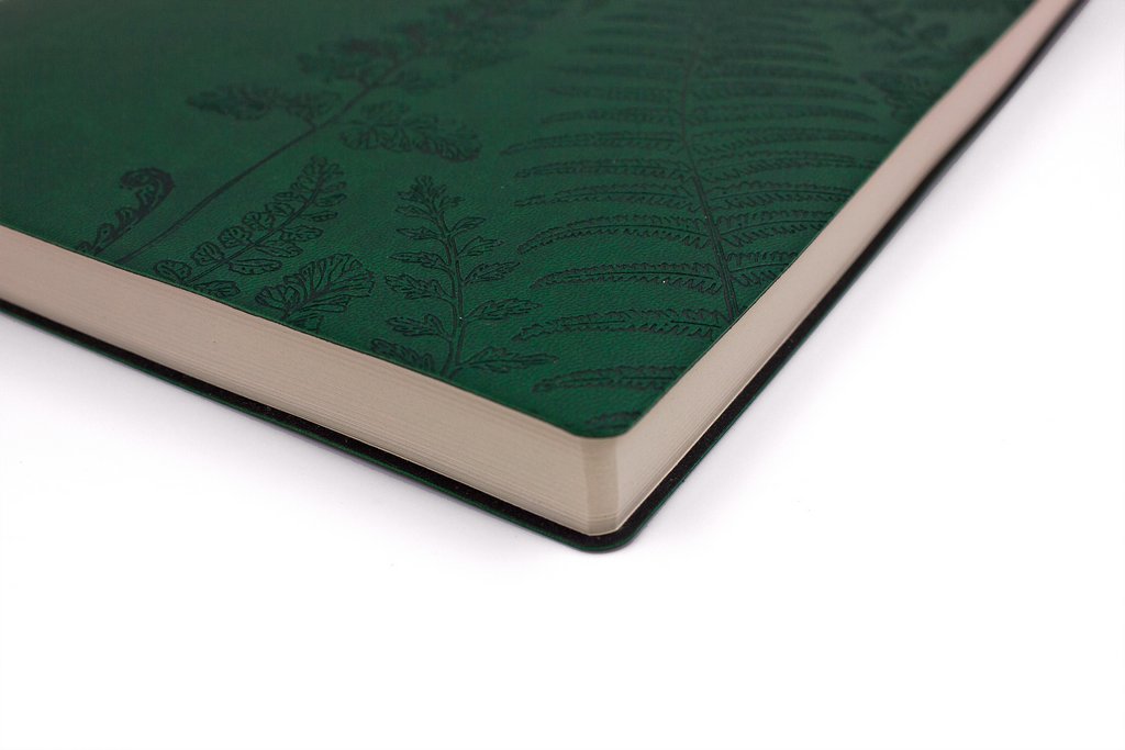 Бизнес-блокнот А4 128л., 205*270 мм, кожзам Полином "ПАПОРОТНИКИ" клетка+точка цв. темно-зеленый